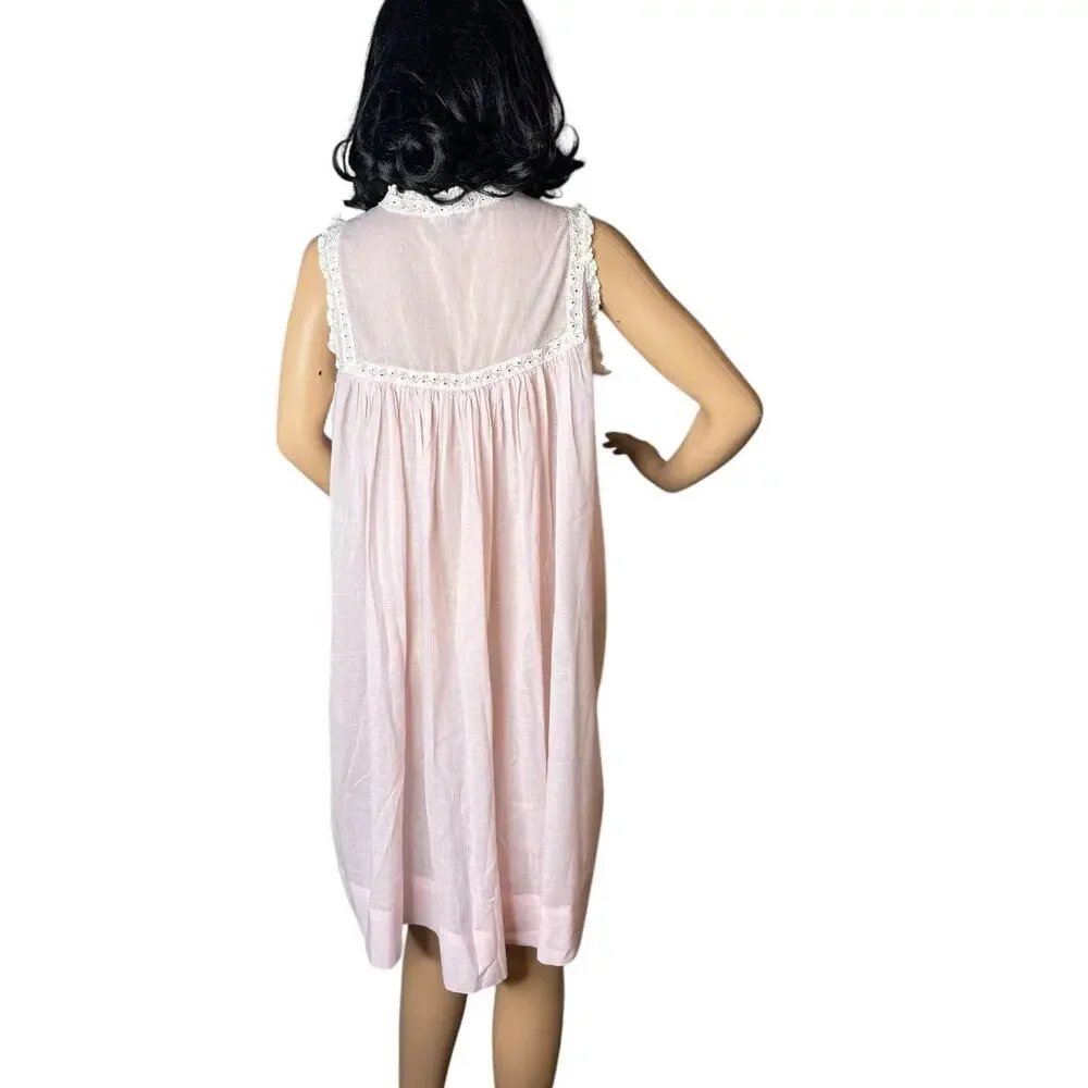 1960s Christian Dior Baby Pink Lace Trim Nightgown Embroidered size medium